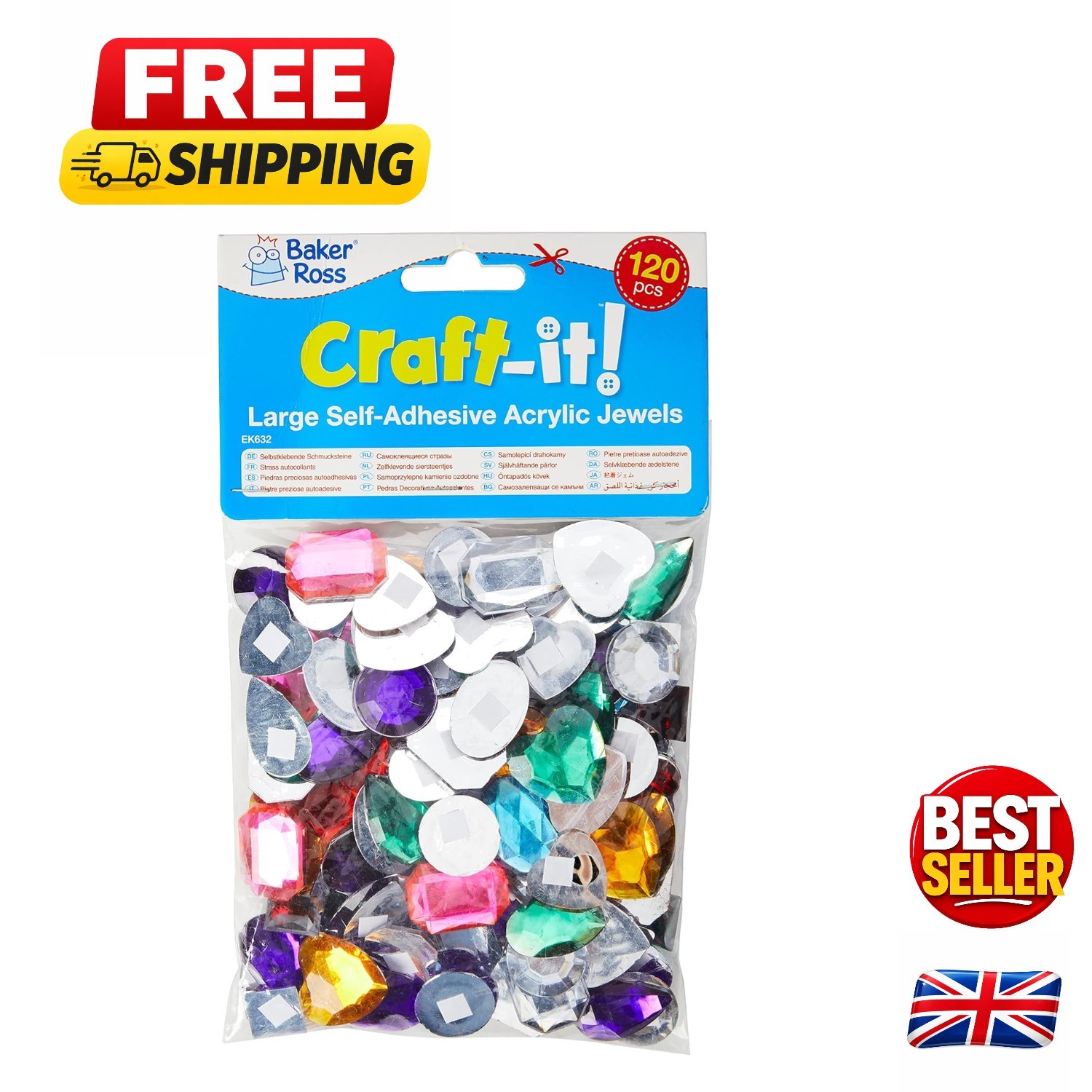 Kids’ Arts & Crafts: 120 Assorted Self-Adhesive Acrylic Gems for Creativity