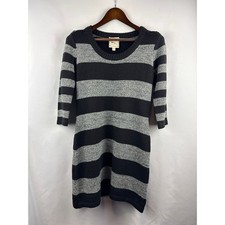 Women’s Pink Rose Medium Black & Grey Striped Sweater Dress 