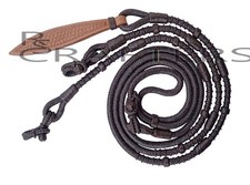 Brown Ranch Rope Knots Raw Hide Leather Horse Tack Show Romal Romel Reins 319