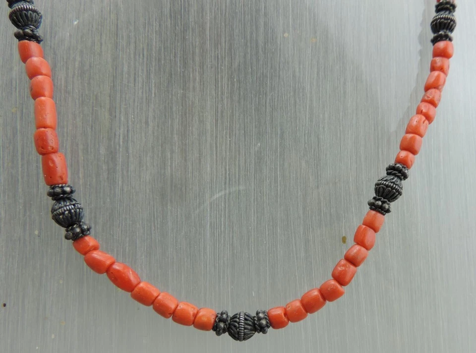 Ancien collier en corail et argent massif corail naturelle Maroc Ethnique - Photo 3/4