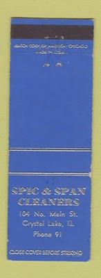 Matchbook Cover - Spic & Span Claners Cyrstal Lake IL low phone #