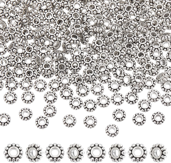 Abstandsperlen Blumenform 8Mm Silber GroßLoch Schmuckherstellung, 100 StüCk-image
