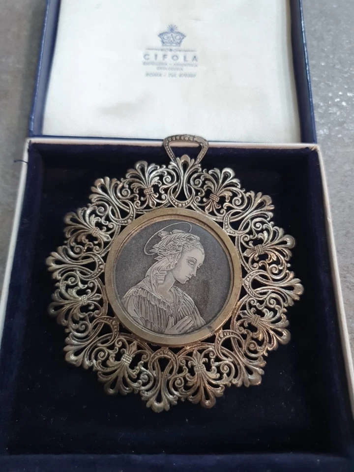 Medaglione Ciondolo Da Culla Argento Religioso Lavorato Primi '900 - Immagine 2 di 4