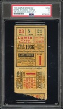 1936 WORLD SERIES GAME 1 JOE DIMAGGIO DEBUT & HIT#1 TICKET🎟️9/30 LOU GEHRIG PSA