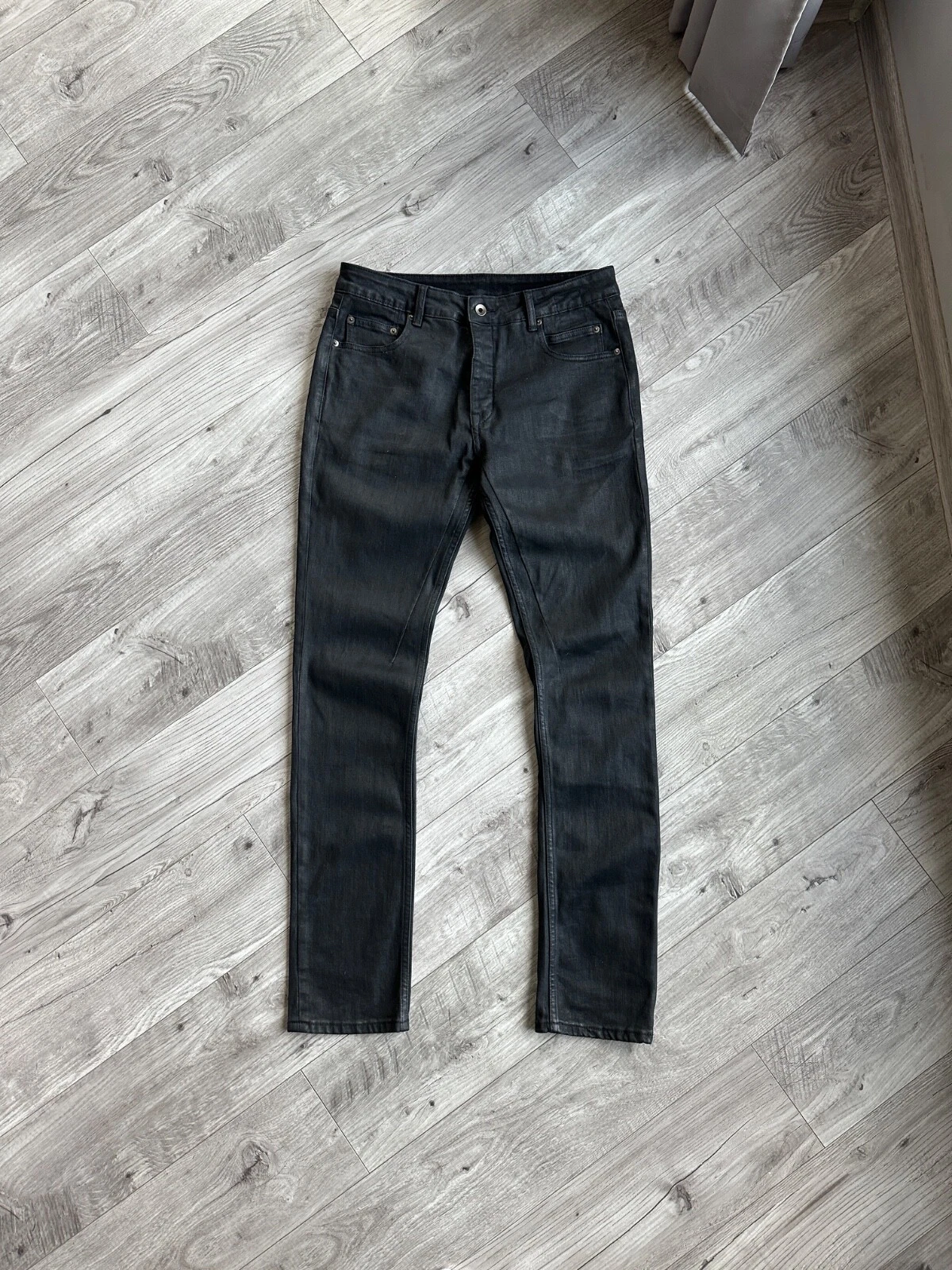 Pantaloni jeans uomo Rick Owens DRKSHDW neri taglio collasso cerati Taglia:32