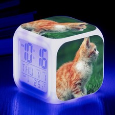 7 Colors LED Alarm Clock Cat Glowing Electronic Digital Desk Clock with USB