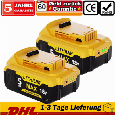 2Pack 5,0Ah Für DeWalt Akku 18 V XR Li-Ion DCB182 DCB184 DCB200 DCB115 DCB205 DE