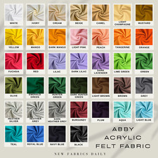 53 Colors ABBY 72" Wide Acrylic Felt Fabric for Toys, Decorations, Crafts, etc.