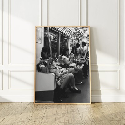 Tokyo Subway Metro Scene Poster, Black and White Photography, Matte Paper