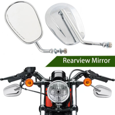 Pair Chrome Aluminum Rear View Mirrors – Fits Harley Sportster XL 1200, 883, FLSTC, FLSTF – Left & Right