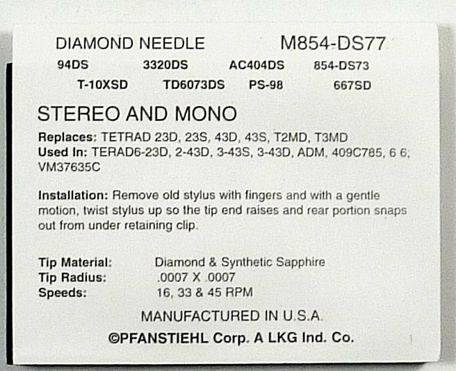 5628D ELECTRO VOICE / TETRAD TC12M1-T2MD AVEC POINTE DE LECTURE/NEEDLE/STYLUS eB