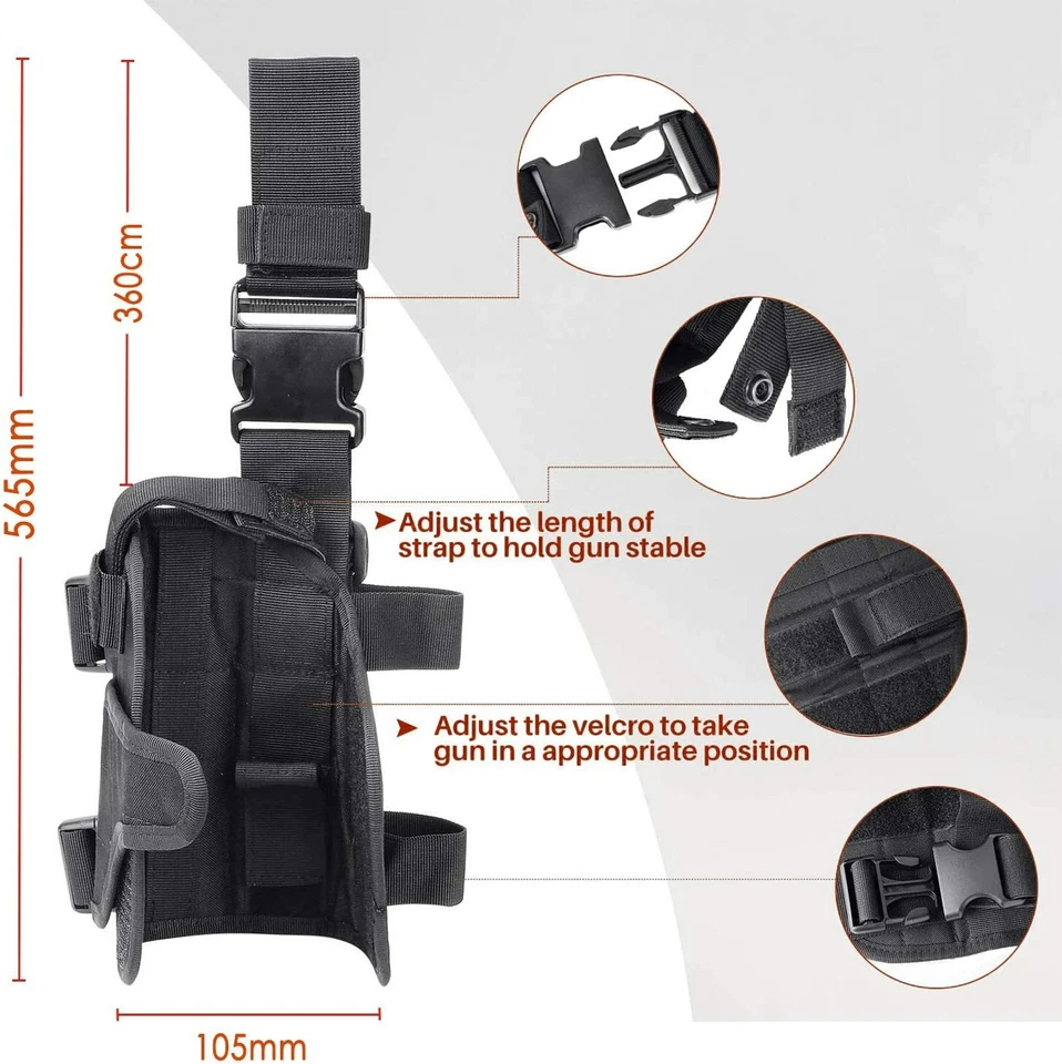 Tactical Drop Leg Holster Thigh Pistol Gun Holster Left + Right Hand Adjustable - Image 3 of 4