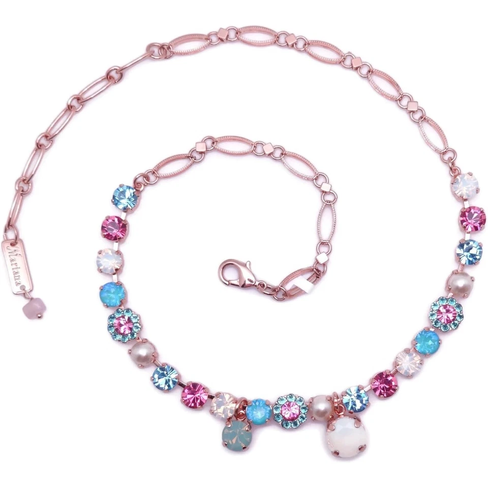 Collar Mariana Banana Oro Rosa Dividido Rosa y Azul Cristal Mosaico 1146 Nuevo con Etiquetas Foto 3 de 3