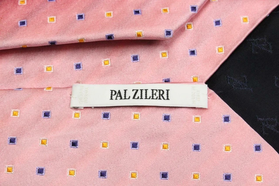 Corbata de seda PAL ZILERI. Rosa con Azul Naranja Geométrico. Hecho en Italia. 61" x 3,5" Foto 4 de 4
