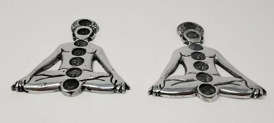 Meditation Seven Chakras Design 5.5'' Silver-Tone Metal Cone Incense Burner 2pcs