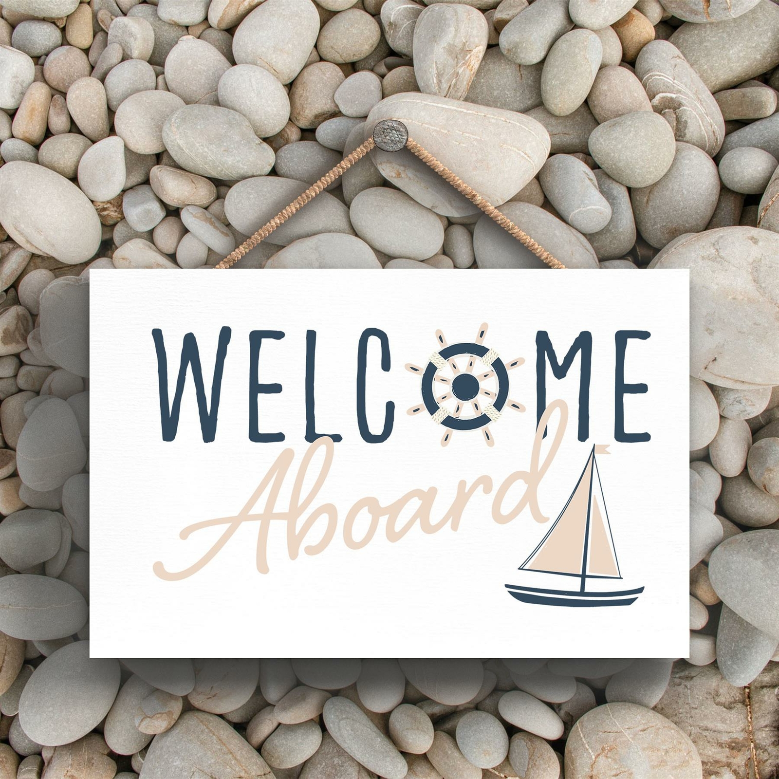 WELCOME ABOARD SEASIDE BEACH THEMED NAUTICAL HANGING PLAQUE