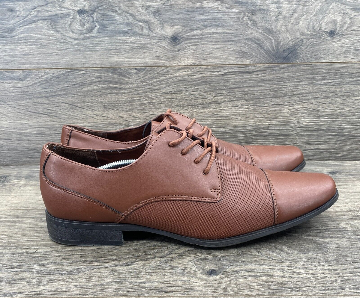 calvin klein brown dress shoes Calvin Klein Leather Formal Oxford Dress Shoes Cap Square Toe Men's Size 9  Brown