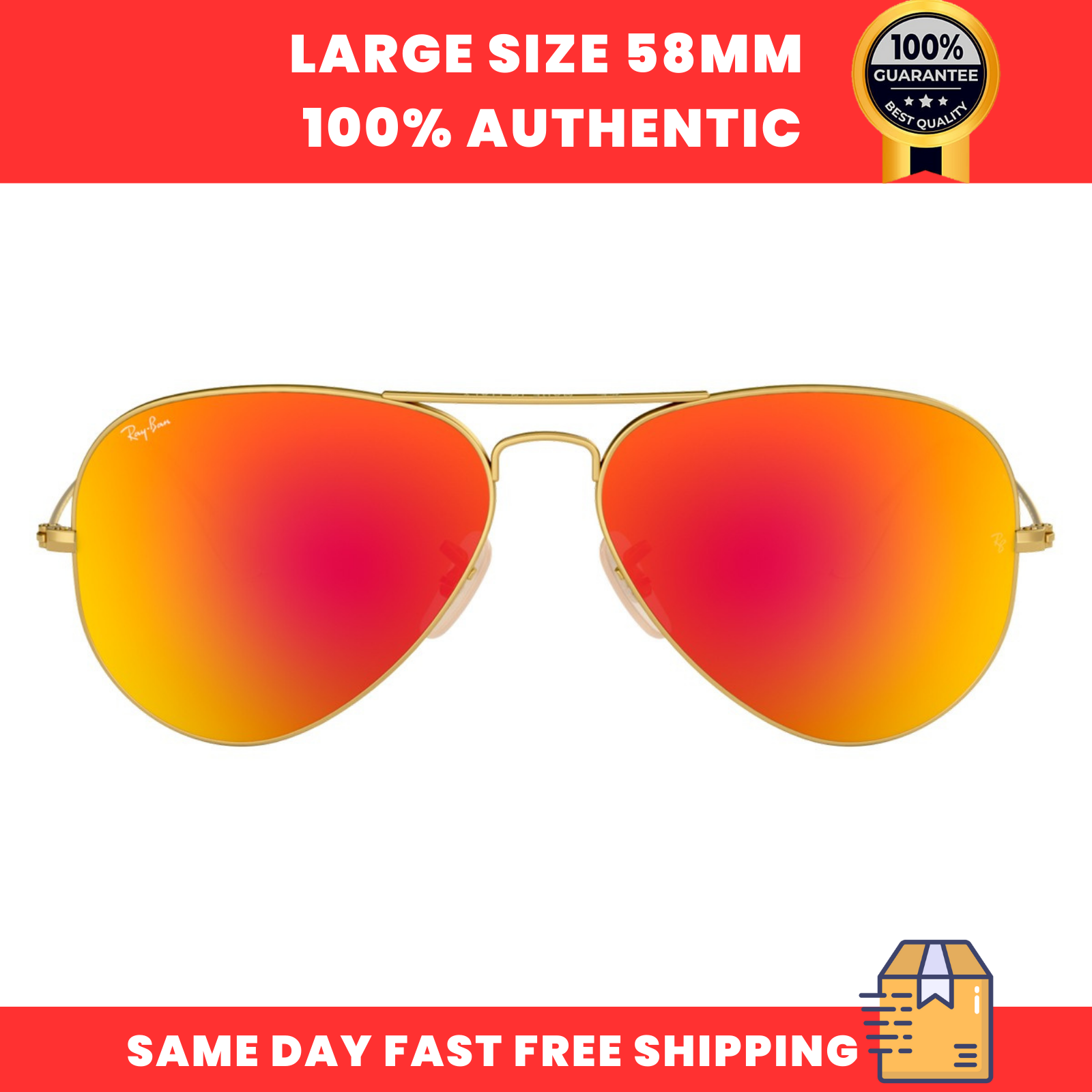Ray-Ban Unisex Sunglasses RB3025 112/69 Matte Gold Aviator Brown Mirrored 58mm