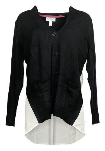 Isaac Mizrahi Live! Elements Mix Media Sweater Cardigan-Black-XL A470325 NEW
