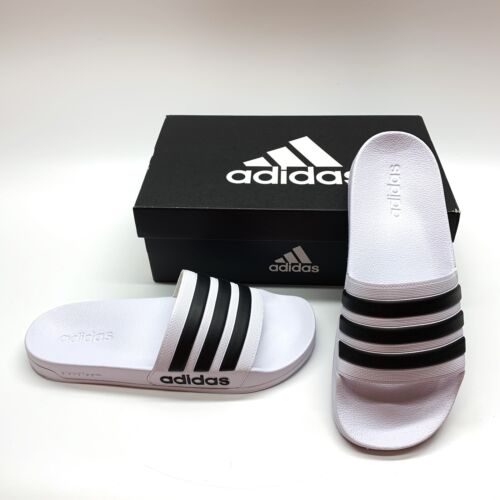 Adidas Adilette Shower AQ1702 White Black Slip On Slides Sandals Shoes Mens 10