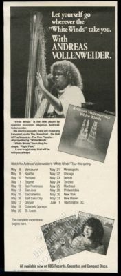 1985 Andreas Vollenweider photo White Winds album release vintage print ad