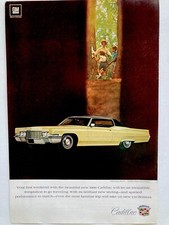 1969 Cadillac Coupe Deville Print Ad Yellow