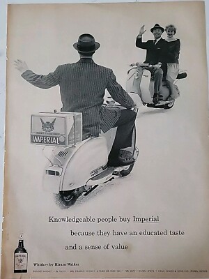 1959 Imperial whiskey by Hiram Walker man woman scooter vintage ad
