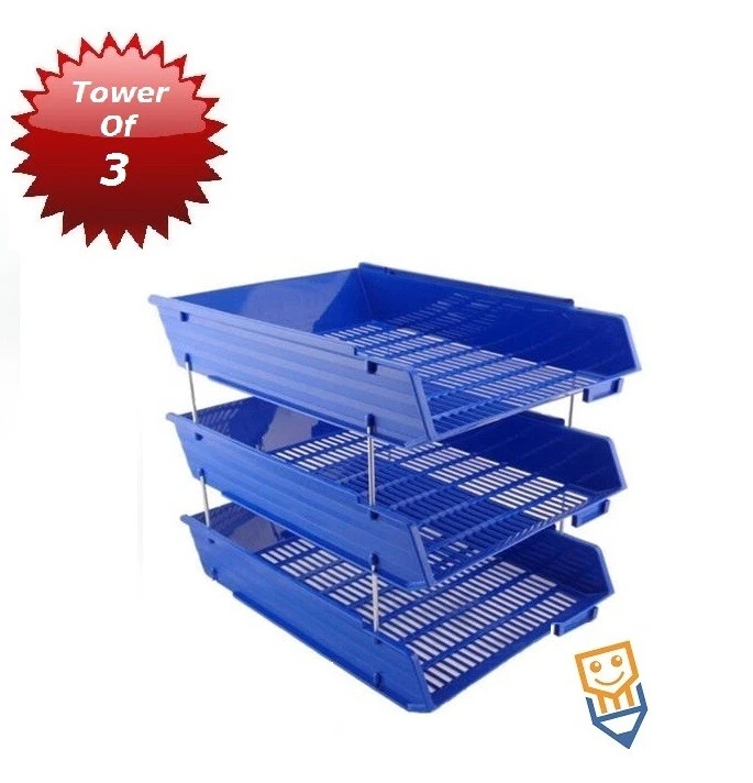 A4 DOCUMENT TRAY Magazine Letter File HOLDER STORAGE In Out BLUE ByOfficeBuddy