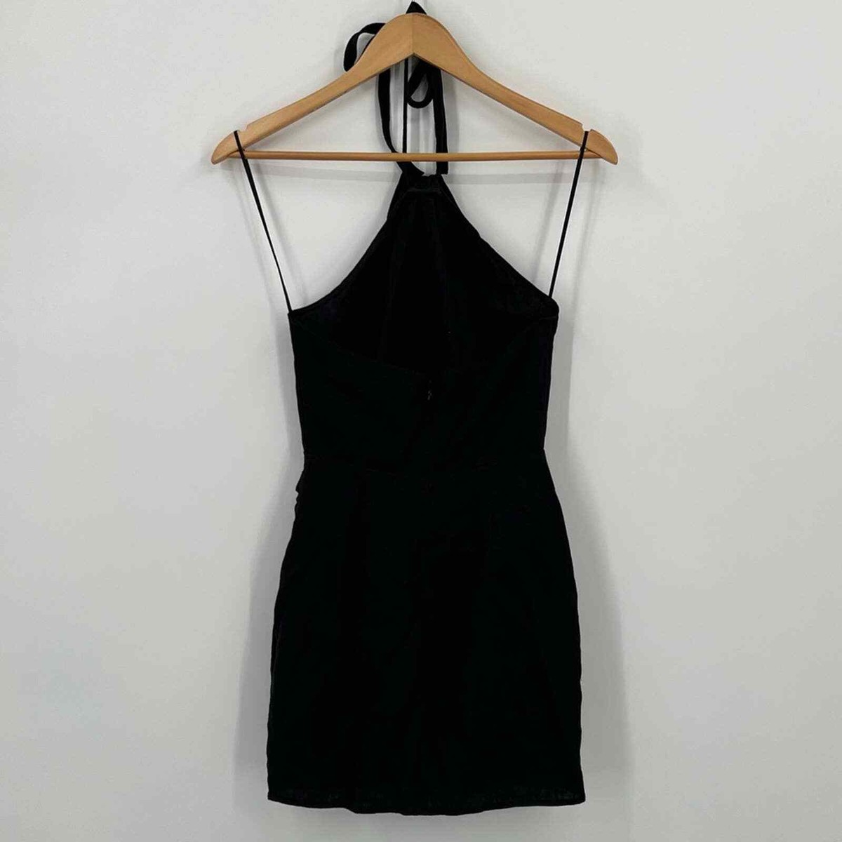 Reformation Reformation Black Dory Linen Dress Halter Knot Mini Smocked  Dress