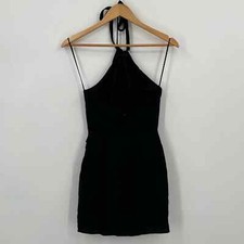 Reformation Reformation Black Dory Linen Dress Halter Knot Mini Smocked Dress