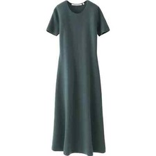 Uniqlo x Lemaire Collaboration Knit Wool A-Line Green Dress with Short Sleeves S