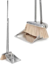 VOOWO Broom and Dustpan Set for Home, Stainless Steel Broom and Dustpan Set with