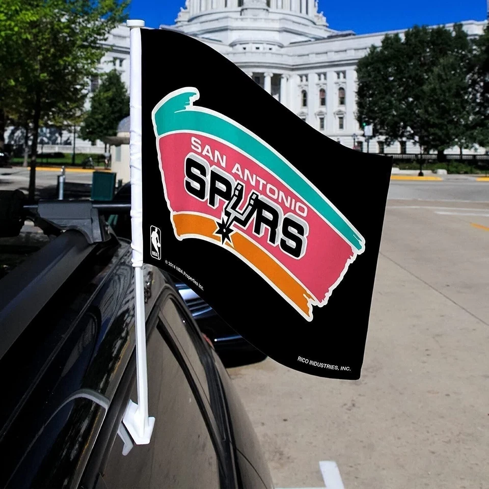 San Antonio Spurs Premium Double Sided Car Flag Banner, Retro Logo, Includes... - Image 2 of 3