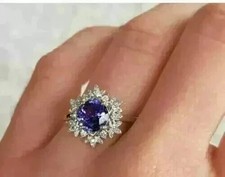 2Ct Round Cut Tanzanite & Lab Created Diamond 14k White Gold FN Engagement Ring