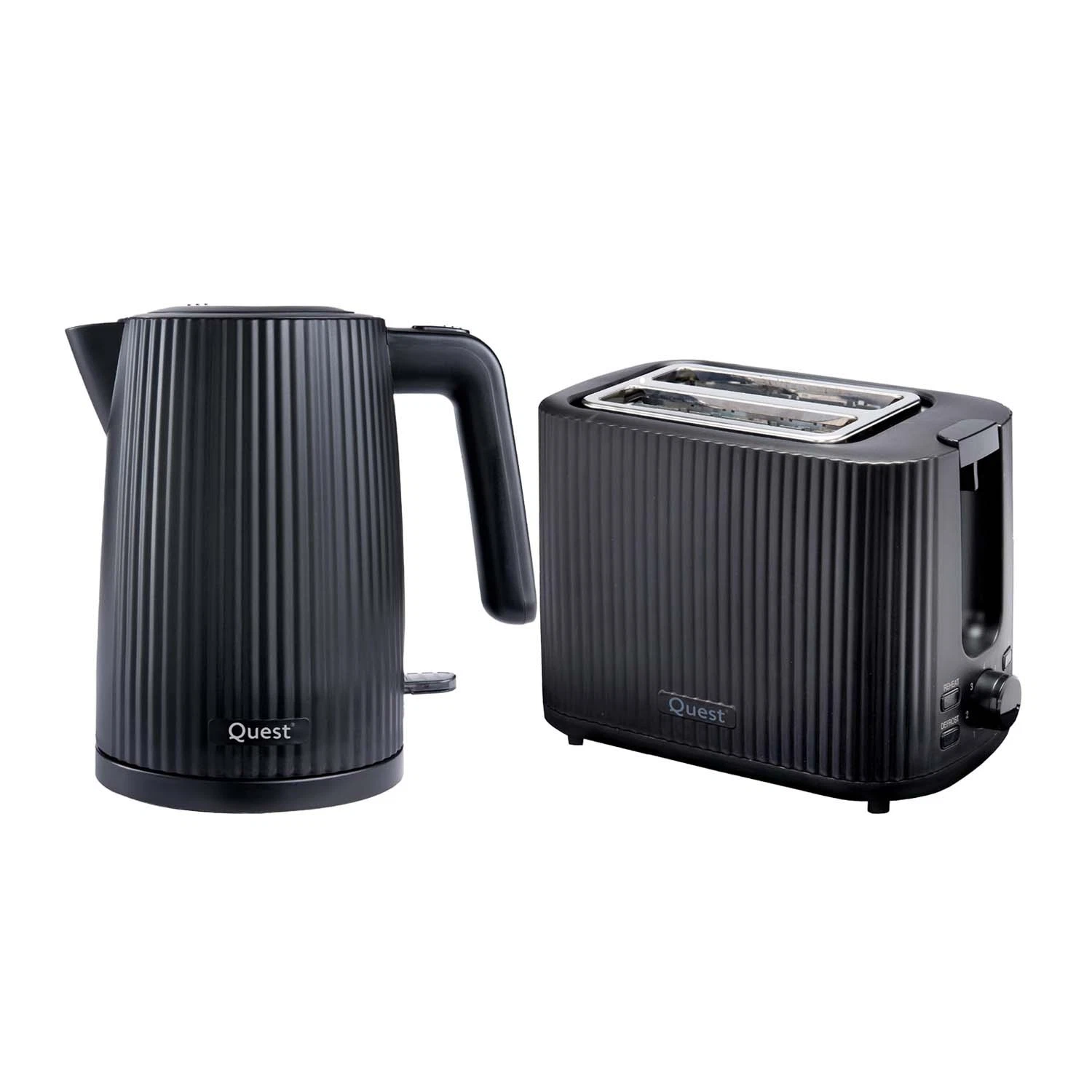 Quest Electric Kettle & Toaster Black 1.5L Fast Boil 2 Slice 7 Browning Level