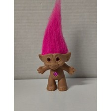 Vintage 90s Russ Berrie Troll Doll Pink Hair Pink Belly Jewel Lucky Troll