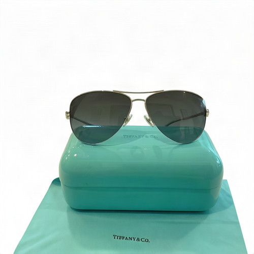 Tiffany & Co TF3021 6084/T5 Polarized Aviator Sunglasses Silver Blue w/ Case & P