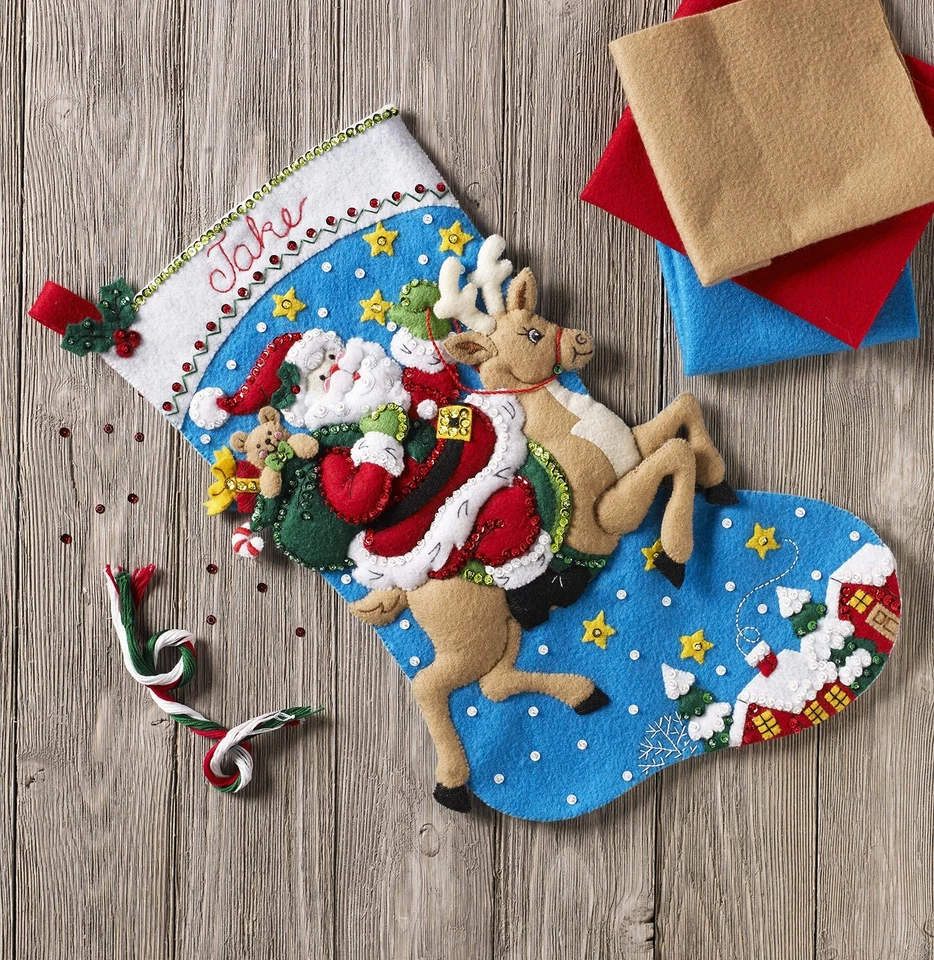 Bucilla Reindeer Santa Stocking Kit, Adult, Cotton, Holidays - Image 4 of 4