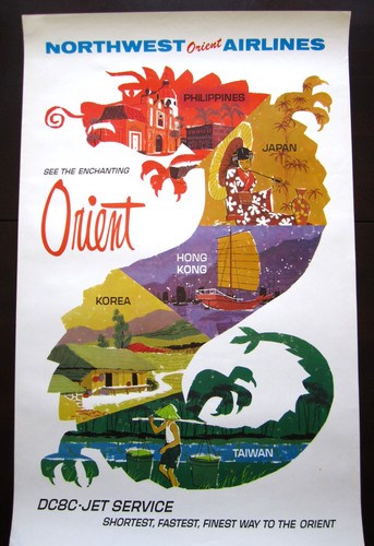 Northwest Orient Airlines / 1960 Enchanting Orient Dragon Advertising Poster