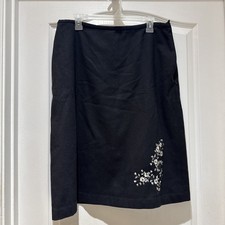 Vtg GAP Wool Blend A Line Women  s Black Embroidery Lined Skirt 14