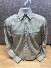 Lacoste Men  s 38 Button Up Shirt Long Sleeve Green Striped Croc Preppy Retro