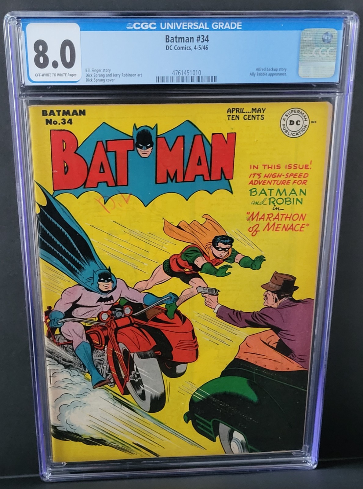 BATMAN #34 CGC 8.0 OW/W PAGES **LOW CENSUS** MOTORCYCLE COVER DC COMICS  1946