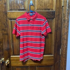 Polo Ralph Lauren Polo Shirt Mens L Red Striped Short Sleeve Pony Logo