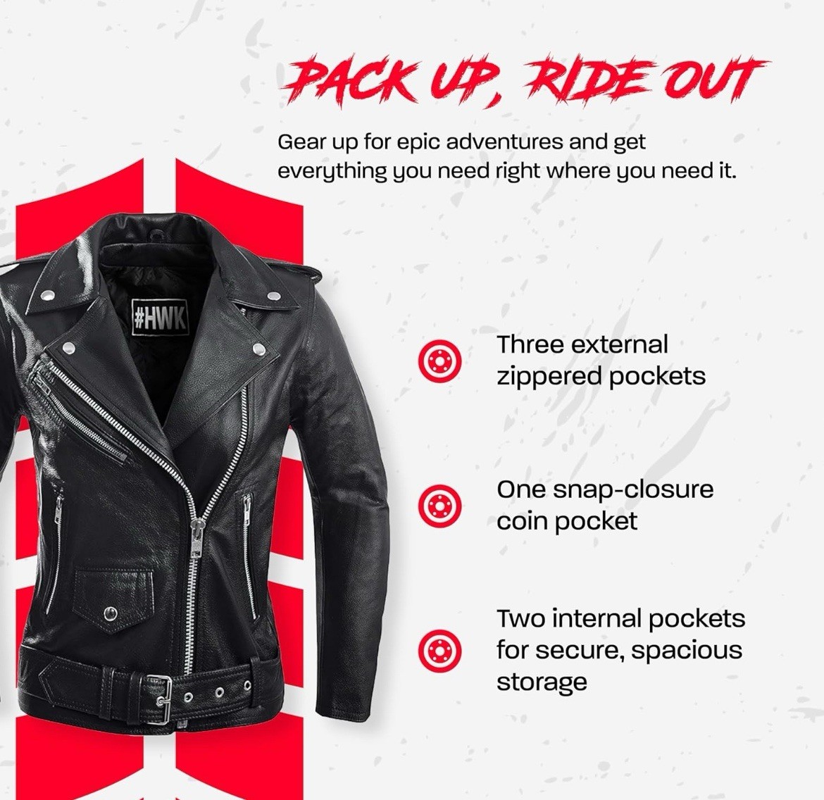 HWK Brando Leather Motorcycle Jacket for Women, Size Large