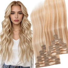 Clip In Real Human Remy Hair Extensions 8 Pieces Invisible Full Head Highlight