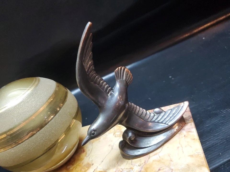Lampe Art Déco ancienne oiseau sur socle en marbre année 1930/1950 - Photo 3/4