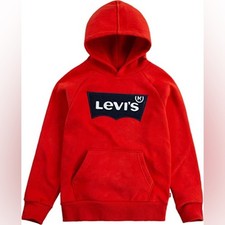 Levi's Big Boys Fleece Batwing Pullover Hoodie Red Blue logo -M 10/12