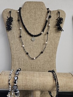 2 Black & WHITE BEADED NECKLACES Seed Bead Earrings & BEADED BRACELETS