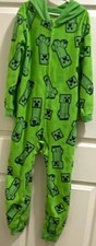Minecraft Creeper Boys Hooded Zip Fleece One Piece Pajamas Green/Black Size 8