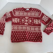 VTG Croft Barrow Sweater Fair Isle Knit Snowflake Red Silk Angora Holiday Sm